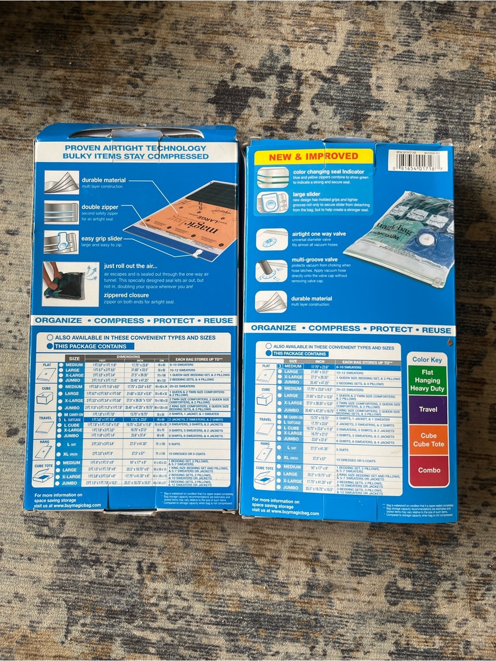 MagicBag Vacuum Storage Bags - 5 Large + 3 Medium Packs (Blue/Green/White) - Picture 3 of 3
